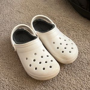White/Gray Fuzzy Crocs, Women’s Size 10